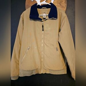 L.L. Bean Tan Jacket with Navy Collar
